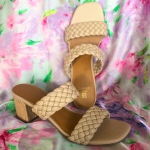 Brand New White Mountain Sofia Braided Double Strap Heeled Sandals